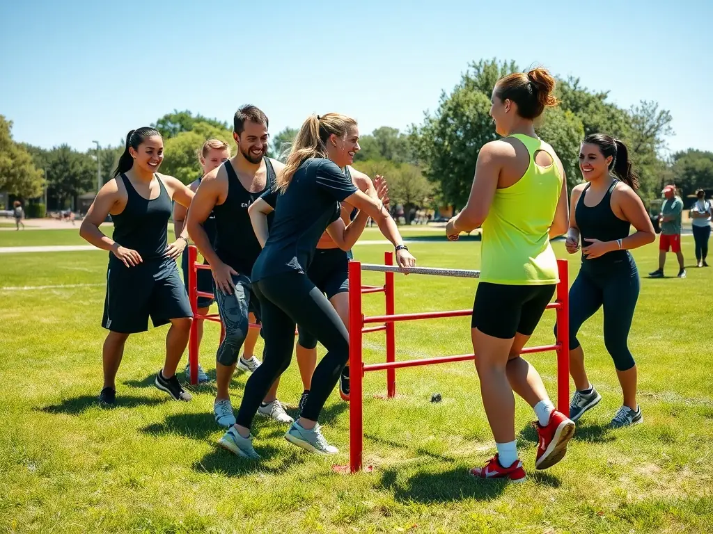 A group of athletes engaged in a team-building exercise, representing the importance of discipline and teamwork.